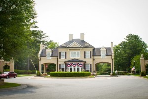 Entrance to Governors Towne Club. Security guard attended.