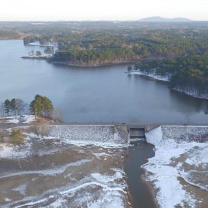 Frozen aerial of Lake Allatoona in Georgia